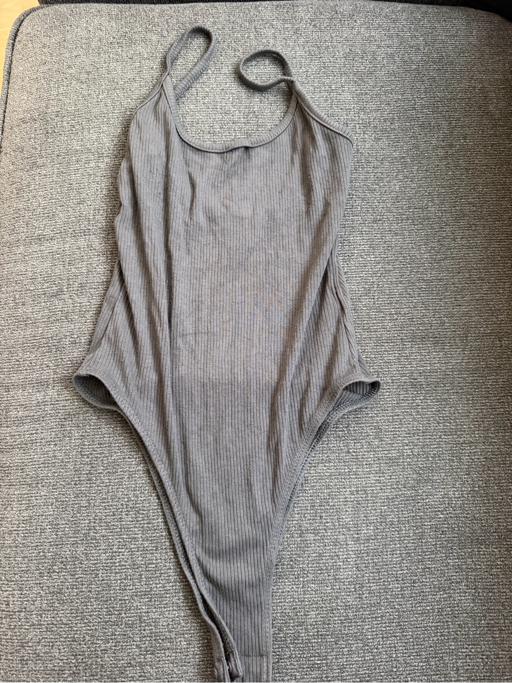 SHEIN Ribbed Tank One-Piece Bodysuit in Charcoal Gray